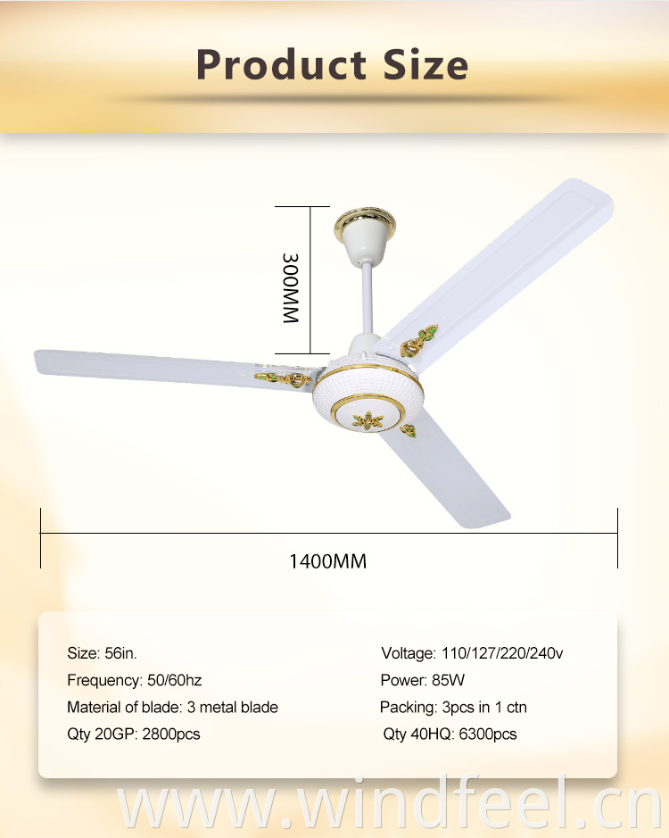 Africa Hot Sale 56inch Electrical Ceiling Fan With Decoration